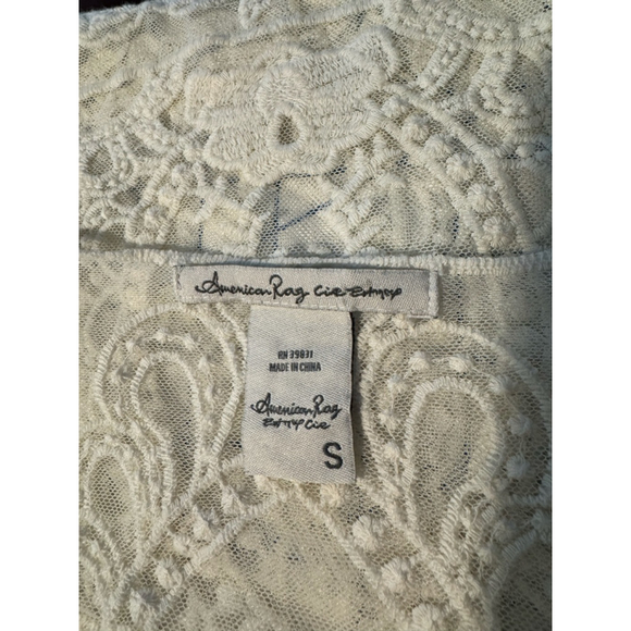 American Rag Lace Boho Blouse Cream Sheer Tassel Bell Sleeve Size S NWOT - Picture 4 of 5